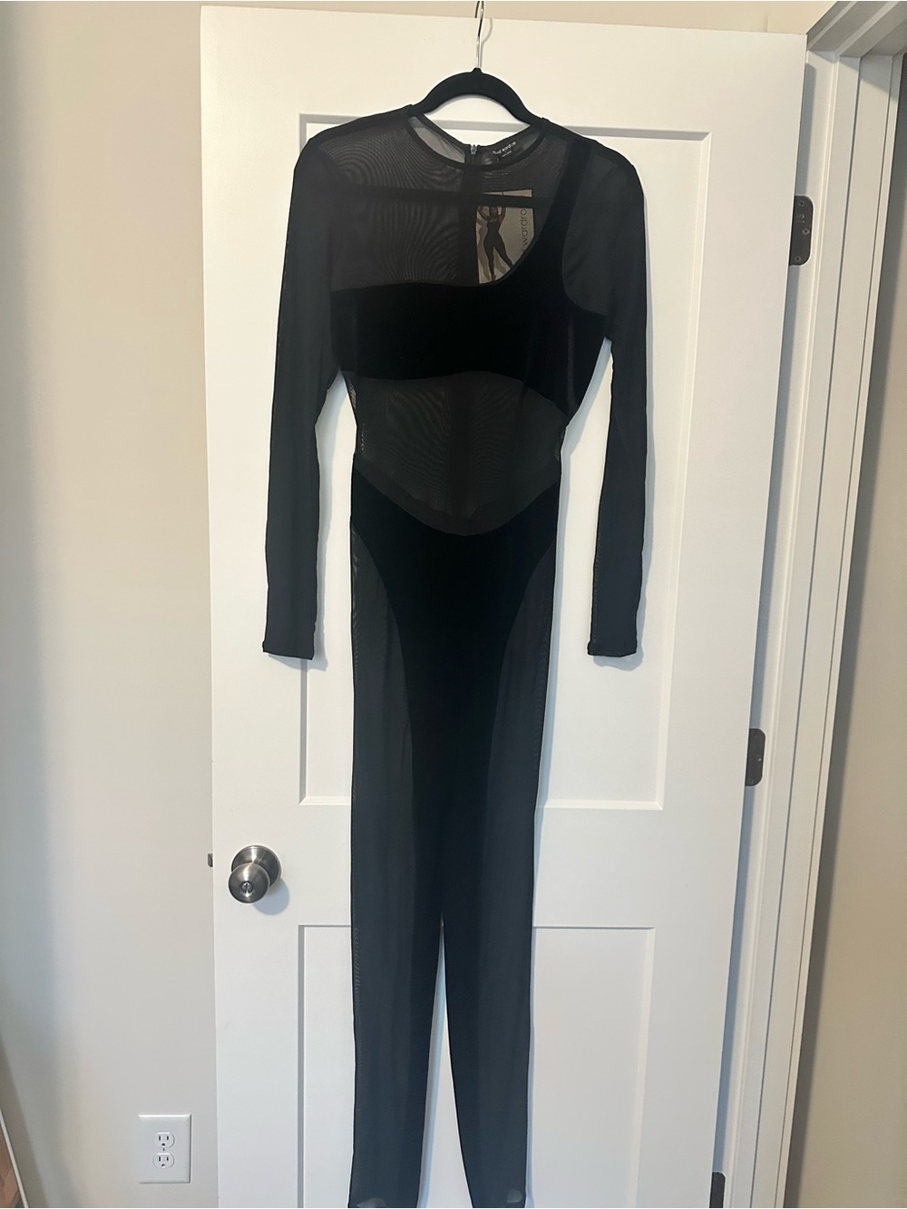 naked wardrobe Black Sheer-Panel Velvet Jumpsuit - Picture 6 of 7